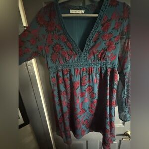 Abercrombie & Fitch Teal and Black Floral Blouse